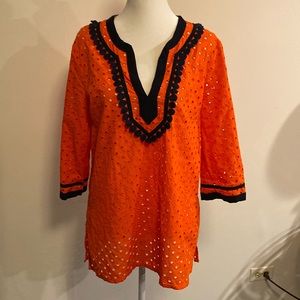 J CREW red with blue trim eyelet cotton beach 🏝️ cover size medium